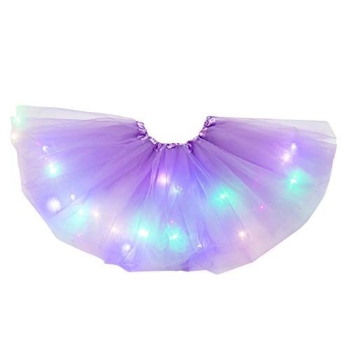 Damen Dehnbar Faltenrock Schulmädchen Skater Tennis Mini Rock Netz-LED-Schichtrock Puffy Lights Ballerina Rockes 3 Damenrock (YY2-Purple, One Size) von Generic