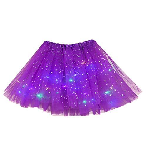 Damen Dehnbar Faltenrock Schulmädchen Skater Tennis Mini Rock Netz-LED-Schichtrock Puffy Lights Ballerina Rockes 3 Damenrock (YZ1-Purple, One Size) von Generic