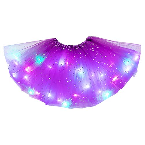 Damen Dehnbar Faltenrock Schulmädchen Skater Tennis Mini Rock Netz-LED-Schichtrock Puffy Lights Ballerina Stars Rockes 3 Damenrock von Generic