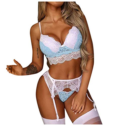 Damen Dessous Set, String Tanga Ouvert Slip,Damen Dessous Set Reizwäsche Spitzen Teddy Unterwäsche Strapsen Nachthemd Lingerie Babydoll für Frauen White z11 L L von Generic