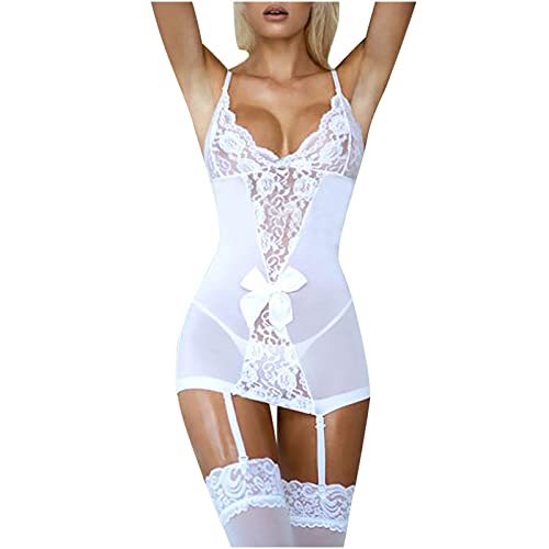 Damen Dessous Set Sexy 3-TGL Reizwäsche Spitze Unterwäsche Weich Strapse Set BH Slip Halsband Strumpfhalter Große Größen Lingerie Frauen von Generic