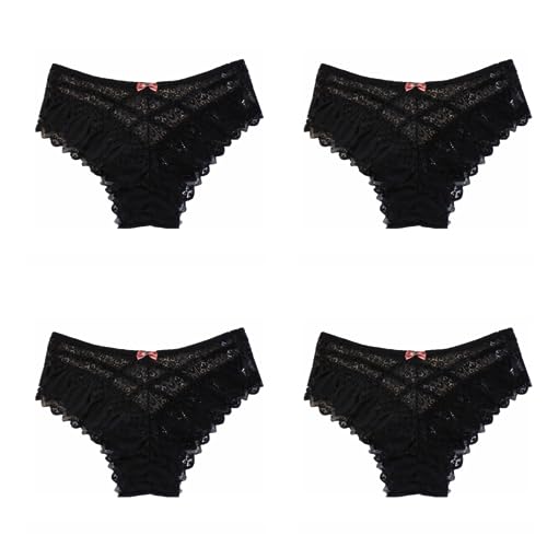 Damen Dessous UnterwäSche HeißE HöSchen Frauen HäKeln Lace Up HöSchen Sexy UnterwäSche AushöHlen Reizvolle SpitzenhöSchen UnterwäSche Mit Niedriger Taille (4-Schwarz,L) von Generic