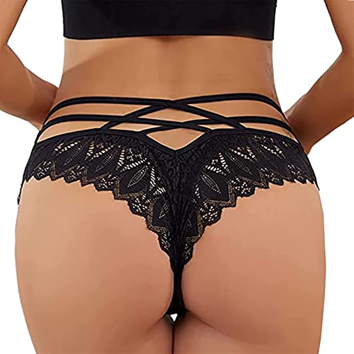 Damen Dessous UnterwäSche HeißE HöSchen Frauen HäKeln Lace Up HöSchen Sexy UnterwäSche AushöHlen Reizvolle SpitzenhöSchen UnterwäSche Mit Niedriger Taille (Schwarz,M) von Generic