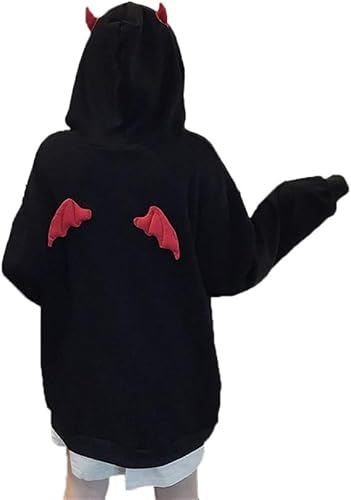 Damen Devil Wings Hoodie Kapuzenpulli Sweatshirt mit Kapuze Halloween Hoodies Pullover Tops Frauen Halloween Teufel Flügel mit Kapuze Sweatshirt lose Lange Hülsen Kapuzenpulli Oversized Sweatshirts von Generic