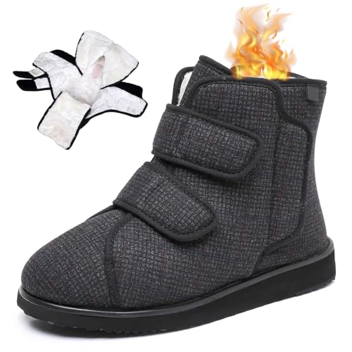 Damen Diabetikerschuhe Extra Weit, Herren Stiefel Hoher Spann Winter Warme Verbands, Unisex Therapie Hausschuhe Rehaschuhe Einfaches An- und Ausziehen Women Black 34 von Generic
