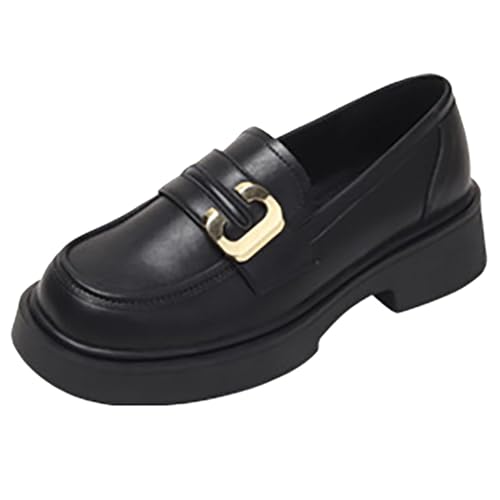 Damen Dicke Mokassins Wanderschuh Warme Schuhe Outdoor Walkingschuhe Leichtigkeit Skischuhe Verdickung Schuhe Schwarz Klassische Fußgewölbeunterstützung Loafer (Black, 36) von Generic