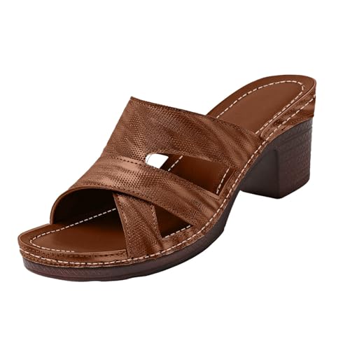 Damen Dicker High Heel Holzschuhe Slides Fußgewölbeunterstützung weichbettung Gepolsterte Hausschuhe Dämpfung Rutschhemmung sommerschuhe Profilsohle Leichtigkeit Keilsandalen (Brown, 41) von Generic