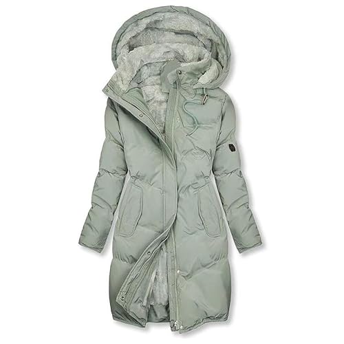 Damen Diffraktive Naht Jacke Winter Warmer Mantel Kapuzenmantel Gepolsterter Baumwollmantel Reißverschluss Langarm Jacke Reißverschlusstasche Plüschfutter Wintermantel 3XL 44 02-Mint Green von Generic