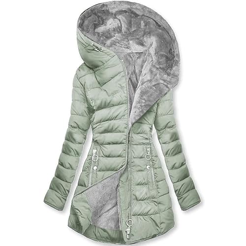 Damen Diffraktive Naht Jacke Winter Warmer Mantel Kapuzenmantel Gepolsterter Baumwollmantel Reißverschluss Langarm Jacke Reißverschlusstasche Plüschfutter Wintermantel L 38 01-Mint Green von Generic