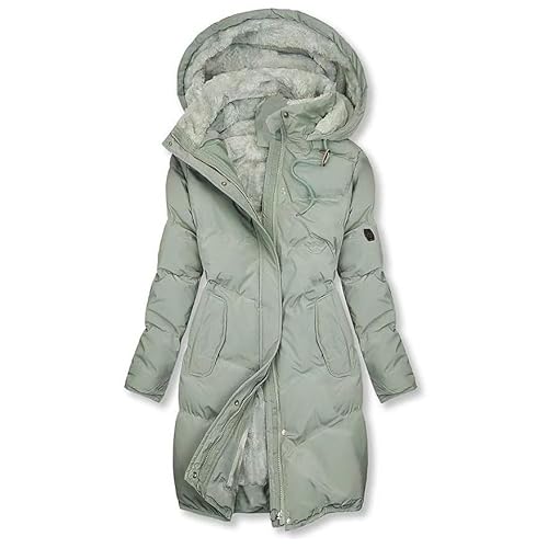 Damen Diffraktive Naht Jacke Winter Warmer Mantel Kapuzenmantel Gepolsterter Baumwollmantel Reißverschluss Langarm Jacke Reißverschlusstasche Plüschfutter Wintermantel S 34 02-Mint Green von Generic