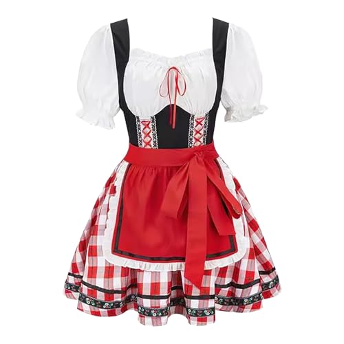 Damen Dirndl Kleid Oktoberfest Trachtenkleid Festlich Dirndl 3tlg Kleid Dirndlschürze Trachtenbluse Dirndl Damen Dirndl Damen midi Trachtenkleid Trachtenmode Trachtenrock Kleid inkl (B-Red, S) von Generic