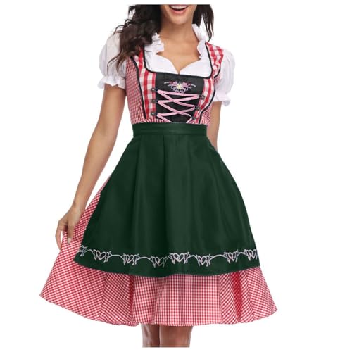 Damen Dirndl Oktoberfest Trachtenkleid Dirndl Kleidung Oktoberfest 3tlg Kleid Bluse Schürze Dirn dl Midi Trachtenkleid Elegant Dirndlschürzen Dirndlschürze Lang Oktoberfest Dirndl-Komplettsets Kleider von Generic
