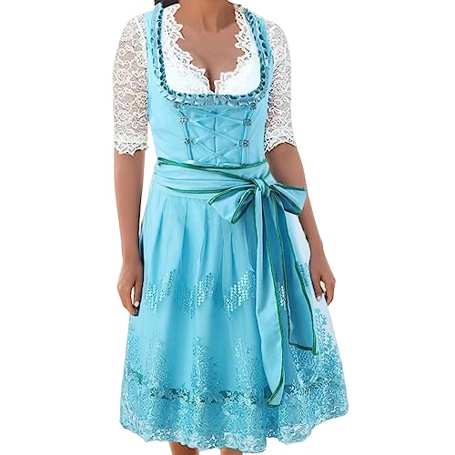 Damen Dirndl Trachtenkleid Midi Dirndl Set Premium Dirndl Trachtenmode Kleidung Cosplay Kleidung Set für Oktoberfest Vintage, Besondere Anlässe Dirndlkleid 3 TLG DREI Teilig: Kleid, Bluse, Schürze von Generic