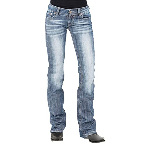 Damen Distressed Slim Micro Flare Jeans Mid Waist Zip Up Retro Stretch Bootcut Denim Gerade Bell Bottom Hose (Hellblau,XL) von Generic