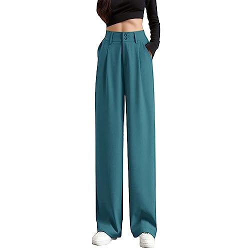 Damen Einfarbig Lose Gerade Geschnitten Palazzo Hose Hohe Taille Dehnbar Lounge Hose mit Taschen hoch taillierte, drapierte Freizeithosen, lockere, schlankmachende Anzughosen mit geradem Bein von Generic