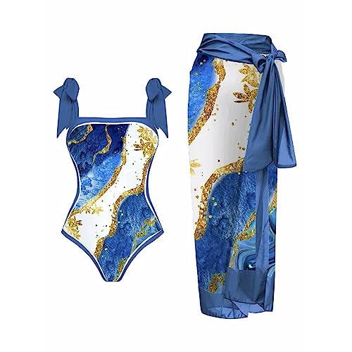 Damen Einteiliger Badeanzug mit Strand Cover Up -Wickelrock Lang Sarong Tuch Elegant Blumen Muster Tankini Bikini Set Zweiteiliger Badeanzug Bauchweg Lace-Up Monokini Bademode für Frauen Damen Einteiliger Badeanzug mit Strand Cover Up -Wickelrock Lang Sarong Tuch Elegant Blumen Muster Tankini Bikini Set Zweiteiliger Badeanzug Bauchweg Lace-Up Monokini Bademode für Frauen von Generic