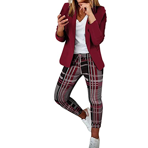 Damen Elegant Business Anzug Set 2-teilig Hosenanzug Blazer Hose Anzug Karo Kariert Zweiteiler Slimfit Streetwear von Generic