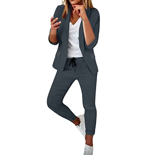 Damen Elegant Business Anzug Set Hosenanzug Damen Elegant Business Anzug Set Hosenanzug Blazer Hose 2-teilig Anzug Festlich Sportlich Hosenanzug Elegante Hose Damen Festlich (Grau, M) von Generic