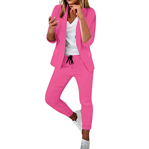 Damen Elegant Business Anzug Set Hosenanzug Damen Elegant Business Anzug Set Hosenanzug Blazer Hose 2-teilig Anzug Festlich Sportlich Hosenanzug Elegante Hose Damen Festlich (Heißes Rosa, XXL) von Generic