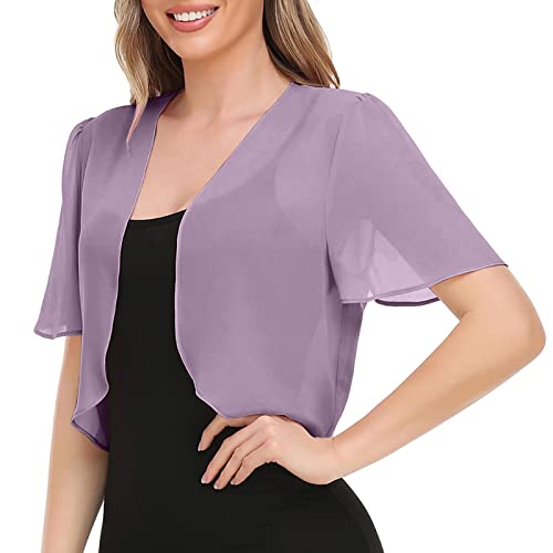 Damen Elegant Chiffon Bolero Vorne Offene Halbarm Bolerojacke Casual Leicht Chiffon Cardigan Top Elegant Chiffon Shirts Schal für Abendkleid Hochzeit Festlich Sommer Cape von Generic