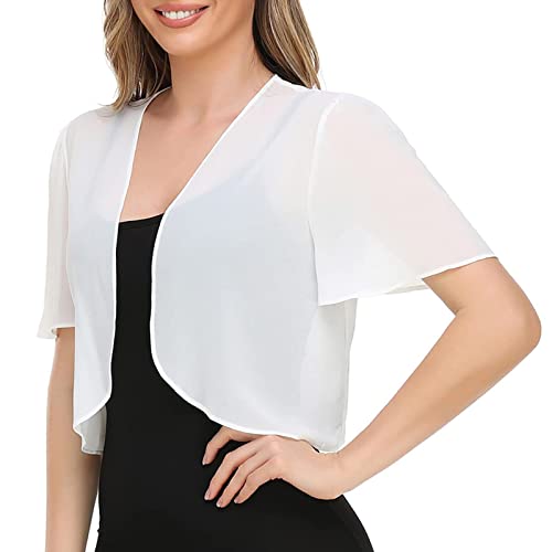 Damen Elegant Chiffon Bolero Vorne Offene Halbarm Bolerojacke Casual Leicht Chiffon Cardigan Top Elegant Chiffon Shirts Schal für Abendkleid Hochzeit Festlich Sommer Cape von Generic