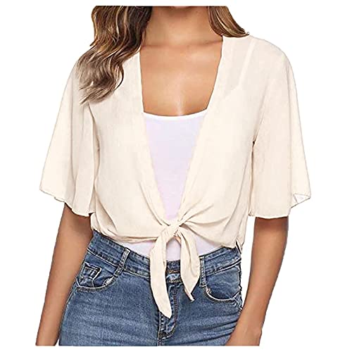 Damen Elegant Chiffon Bolero Vorne Offene Halbarm Bolerojacke Casual Leicht Chiffon Cardigan Top Elegant Chiffon Shirts Schal für Abendkleid Hochzeit Festlich Sommer Cape von Generic