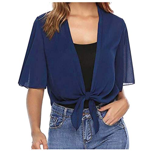 Damen Elegant Chiffon Bolero Vorne Offene Halbarm Bolerojacke Casual Leicht Chiffon Cardigan Top Elegant Chiffon Shirts Schal für Abendkleid Hochzeit Festlich Sommer Cape von Generic