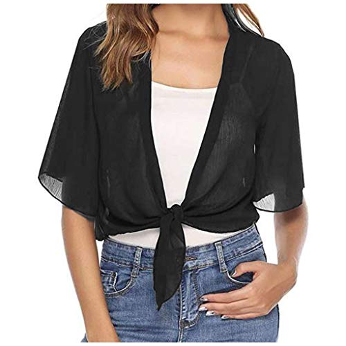 Damen Elegant Chiffon Bolero Vorne Offene Halbarm Bolerojacke Casual Leicht Chiffon Cardigan Top Elegant Chiffon Shirts Schal für Abendkleid Hochzeit Festlich Sommer Cape von Generic