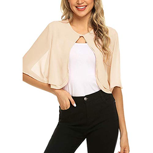 Damen Elegant Chiffon Bolero Vorne Offene Halbarm Bolerojacke Casual Leicht Chiffon Cardigan Top Elegant Chiffon Shirts Schal für Abendkleid Hochzeit Festlich Sommer Cape von Generic