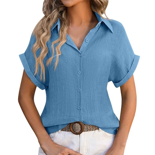 Damen Elegant Kurzarm Tunika Sommer Tops T Shirt,Shirtblusen,Spitzenbluse Mit Stehkragen,Hemdbluse Kariert Damen,Rückenausschnitt Oberteil,Longshirt Damen von Generic