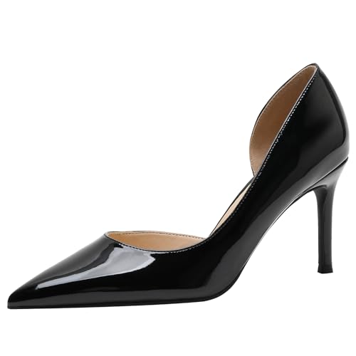 Damen Elegant Lackleder Absätze Klassisch Stiletto Pumps Spitze Zehen Hohe Absätze Für Braut Hochzeit Und Formelle Gala,Black 8cm,36 EU von Generic