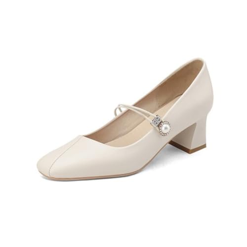 Damen Elegant Mary Jane Pumps Obermaterial Mit Perle Und Strass Verstellbarer Riemen Niedrige Blockabsätze Quadratische Zehenpartie Bequeme Anzugschuhe,Off White,38 EU Damen Elegant Mary Jane Pumps Obermaterial Mit Perle Und Strass Verstellbarer Riemen Niedrige Blockabsätze Quadratische Zehenpartie Bequeme Anzugschuhe,Off White,38 EU von Generic