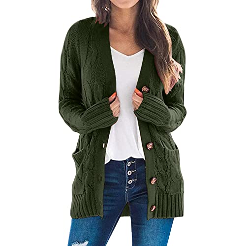 Damen Elegant Strickjacke Festlich Leicht Cardigan,Strickjacke Rundhals,Strickmantel Grün,Wintermantel Damen Braun,Damen Mantel,Lange Dünne Strickjacke von Generic