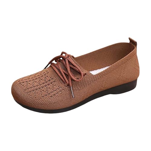 Damen Elegantes Strick Stoff Mokassin Riemen Loafer Freizeitschuhe Plateau Keilabsatz Ballerinaschuhe Atmungsaktiv Rutschhemmung Walkingschuhe Belüftungsschlitze Riemchen (Coffee, 0.00) von Generic