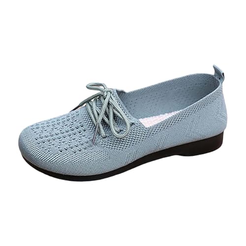 Damen Elegantes Strick Stoff Mokassin Riemen Loafer Freizeitschuhe Plateau Keilabsatz Ballerinaschuhe Atmungsaktiv Rutschhemmung Walkingschuhe Belüftungsschlitze Riemchen (Green, 0.00) von Generic
