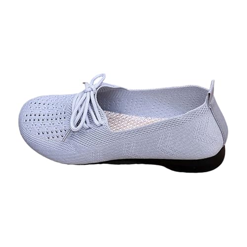 Damen Elegantes Strick Stoff Mokassin Riemen Loafer Freizeitschuhe Plateau Keilabsatz Ballerinaschuhe Atmungsaktiv Rutschhemmung Walkingschuhe Belüftungsschlitze Riemchen (Grey, 0.00) von Generic