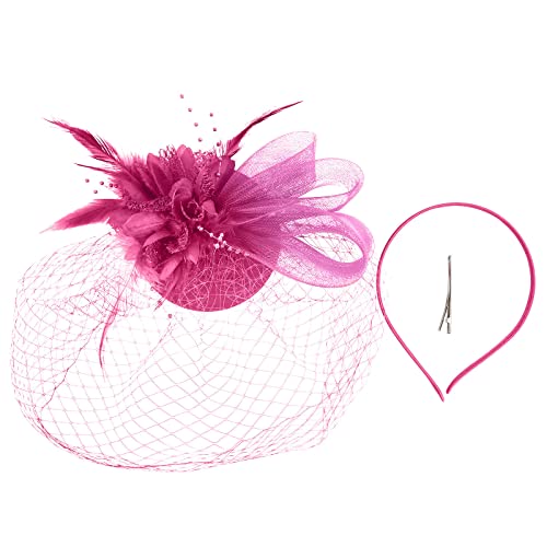 Damen Europäische Vintage Vening Bankett Feder Blume Haar Ornament Hut für Frauen Stirnbänder (Hot Pink-b, Einheitsgröße) von Generic