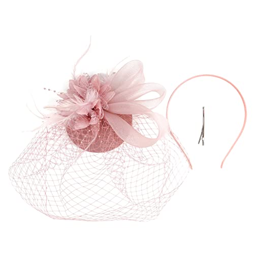 Damen Europäische Vintage Vening Bankett Feder Blume Haar Ornament Hut für Frauen Stirnbänder (Pink-b, Einheitsgröße) von Generic