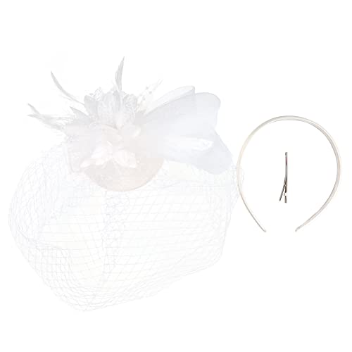 Damen Europäische Vintage Vening Bankett Feder Blume Haar Ornament Hut für Frauen Stirnbänder (Weiß-B, Einheitsgröße) von Generic