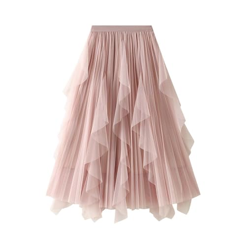 Damen Faltenrock Tüllrock Lang Damen Plisseerock Tüllrock Asymmetrisch Röcke Kurzer Skater Röcke Midirock Sommerrock Petticoat A-Linie Midi RöCke TüLlrock Schwarz Lang TüLl Rock (Pink #8, One Size) von Generic