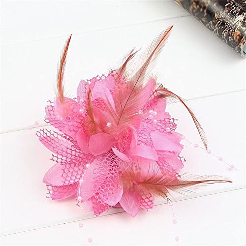 Damen Fascinator mit Federn, Haarspange, Handgelenk, Blume, Brautschmuck, Hochzeit, Haarschmuck (rosa) von Generic