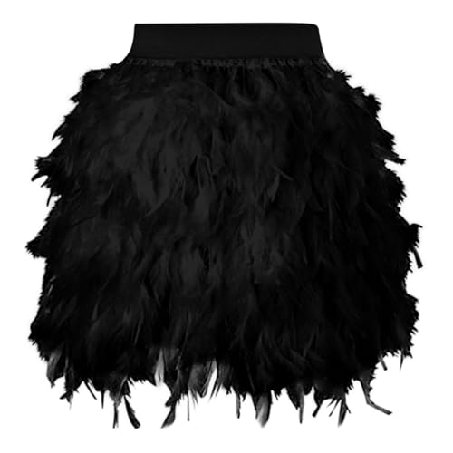 Damen Feder Rock Karnevalkostüm Elastische Taille Party Minirock Elastische Taille Party Minirock Cosplay Minirock Karneval Party Rock Gothic Rave Wear (a-Black, S) von Generic