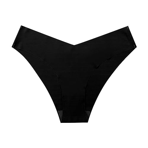 Damen-Fitness-Slip aus Reiner Baumwolle, einfarbig, nahtlos, Eisseide, niedrige Taille, V-Form Unterhosen Damen Hohe Taille Shape (Black, L) von Generic