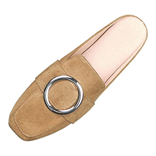 Damen Flache Freizeitschuhe Leichte Bequeme Halbe Hausschuhe Einfarbig Sommerschuhe für Frühjahr Weiche Sohle Slip on (Khaki, 40) von Generic