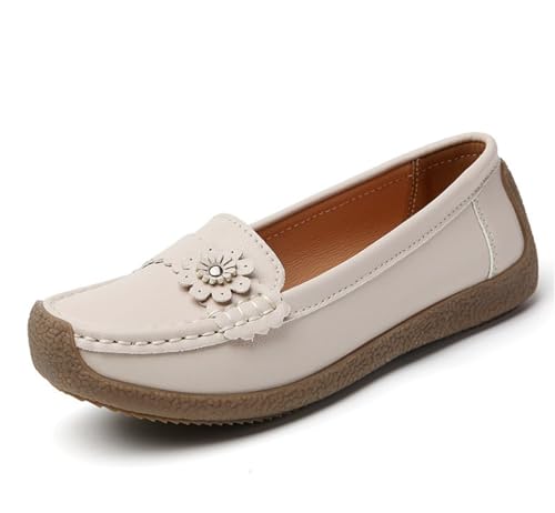 Damen Flache Loafer Schuhe Slip On Casual Rundkopf Mokassins Bürodame Komfort Walking Party Schuhe,Beige,37 EU Damen Flache Loafer Schuhe Slip On Casual Rundkopf Mokassins Bürodame Komfort Walking Party Schuhe,Beige,37 EU von Generic