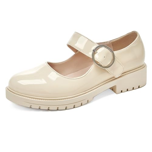 Damen Flache Plateauschuhe Lackleder Mary Jane Runde Zehe Metall Schnalle Loafers Riemchenverschluss Japanischer Süßer Lolita Prinzessinnen Schuhe Flacher Ausschnitt,Beige,38 EU Damen Flache Plateauschuhe Lackleder Mary Jane Runde Zehe Metall Schnalle Loafers Riemchenverschluss Japanischer Süßer Lolita Prinzessinnen Schuhe Flacher Ausschnitt,Beige,38 EU von Generic
