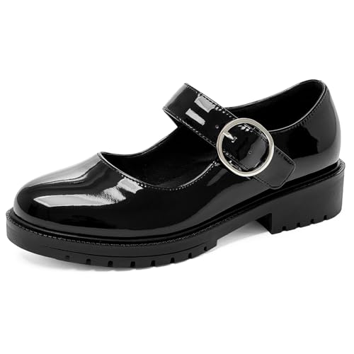 Damen Flache Plateauschuhe Lackleder Mary Jane Runde Zehe Metall Schnalle Loafers Riemchenverschluss Japanischer Süßer Lolita Prinzessinnen Schuhe Flacher Ausschnitt,Schwarz,41 EU Damen Flache Plateauschuhe Lackleder Mary Jane Runde Zehe Metall Schnalle Loafers Riemchenverschluss Japanischer Süßer Lolita Prinzessinnen Schuhe Flacher Ausschnitt,Schwarz,41 EU von Generic