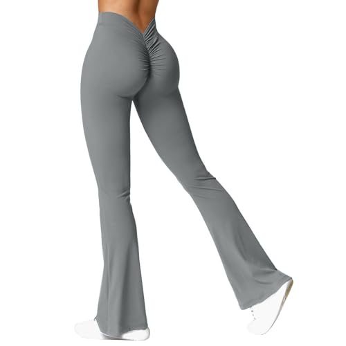Damen Flared Leggings V Back Taille Scrunch Workout Leggings High Waisted Butt Lifting Nahtlose Gym Yoga Schlaghose Leggings von Generic
