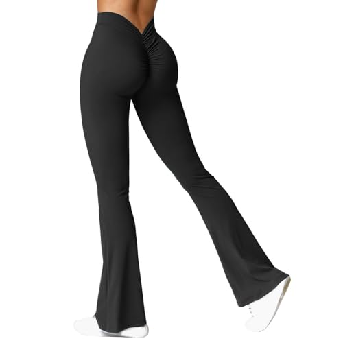 Damen Flared Leggings V Back Taille Scrunch Workout Leggings High Waisted Butt Lifting Nahtlose Gym Yoga Schlaghose Leggings von Generic