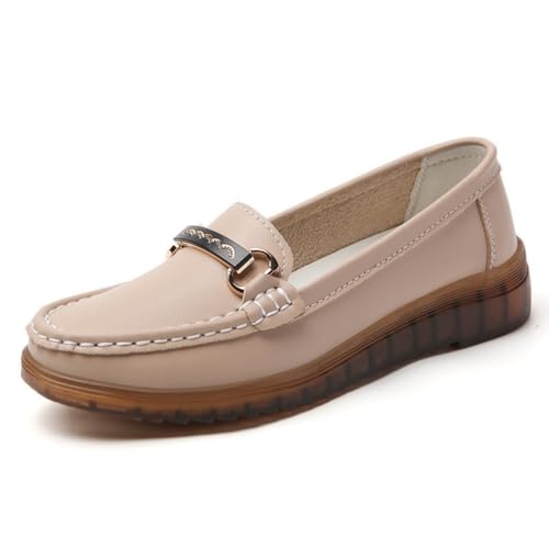 Damen-Flats Loafers Hohl Komfortschuhe Anti-Rutsch Mokassins Walking Bootsschuh Pflege,Apricot,38 EU von Generic